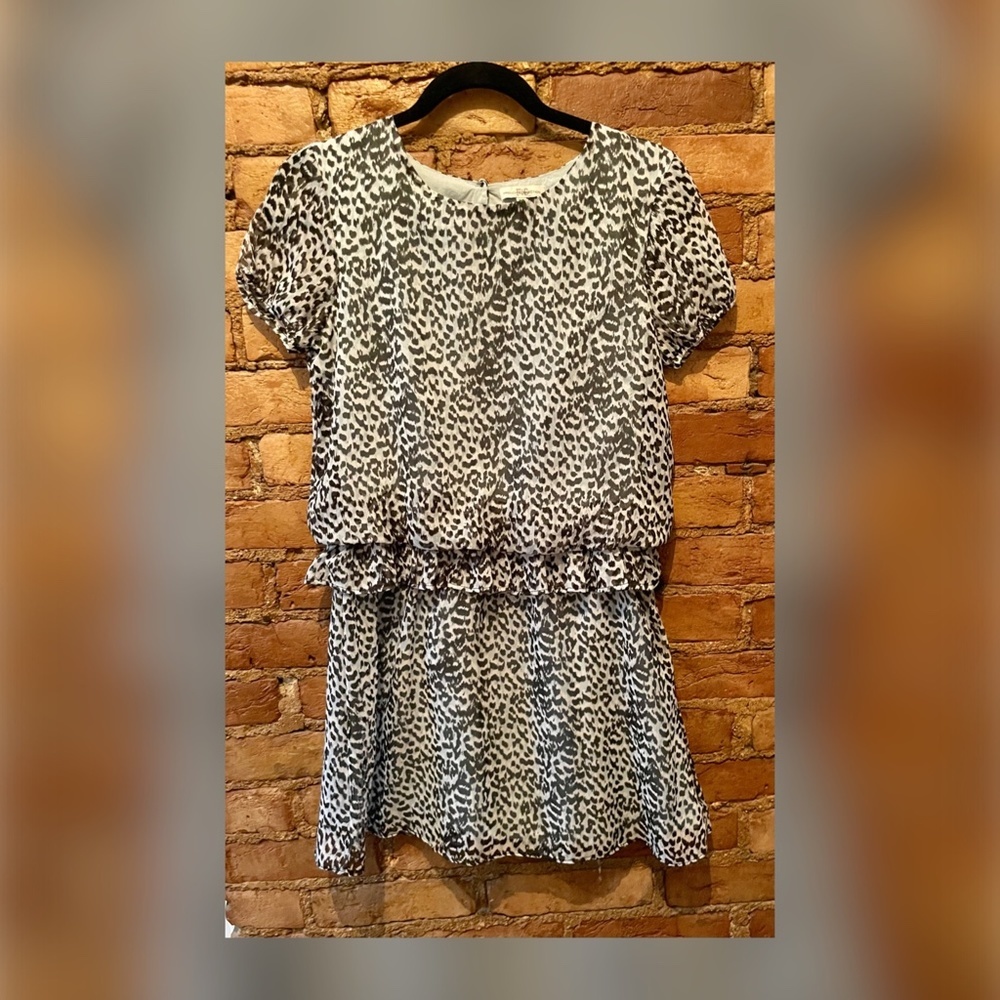 French Connection Blue Leopard Print Chiffon Dress Size 14-15 Girls US